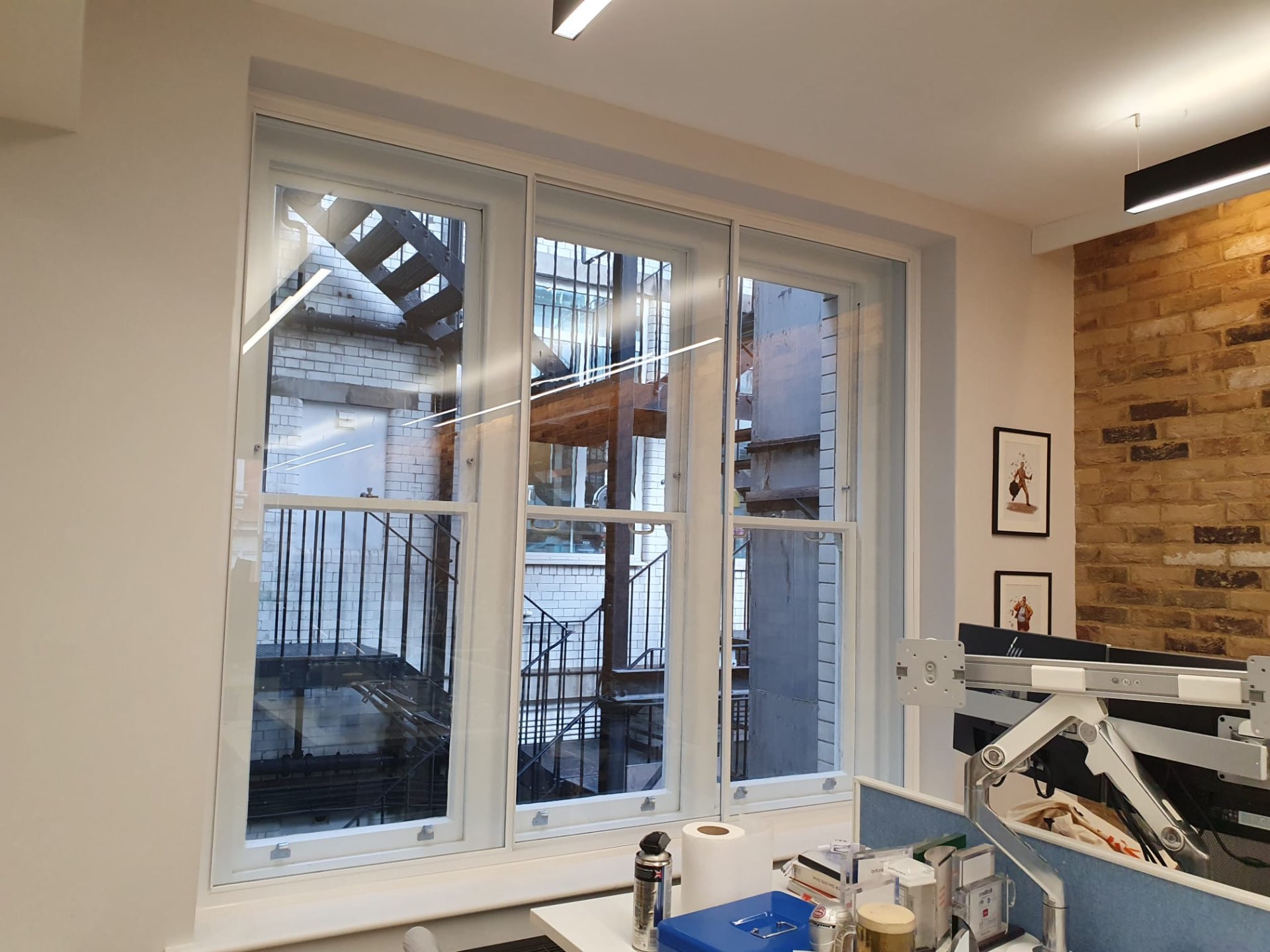 Before and after comparison of acoustic secondary glazing installation showing noise reduction benefits